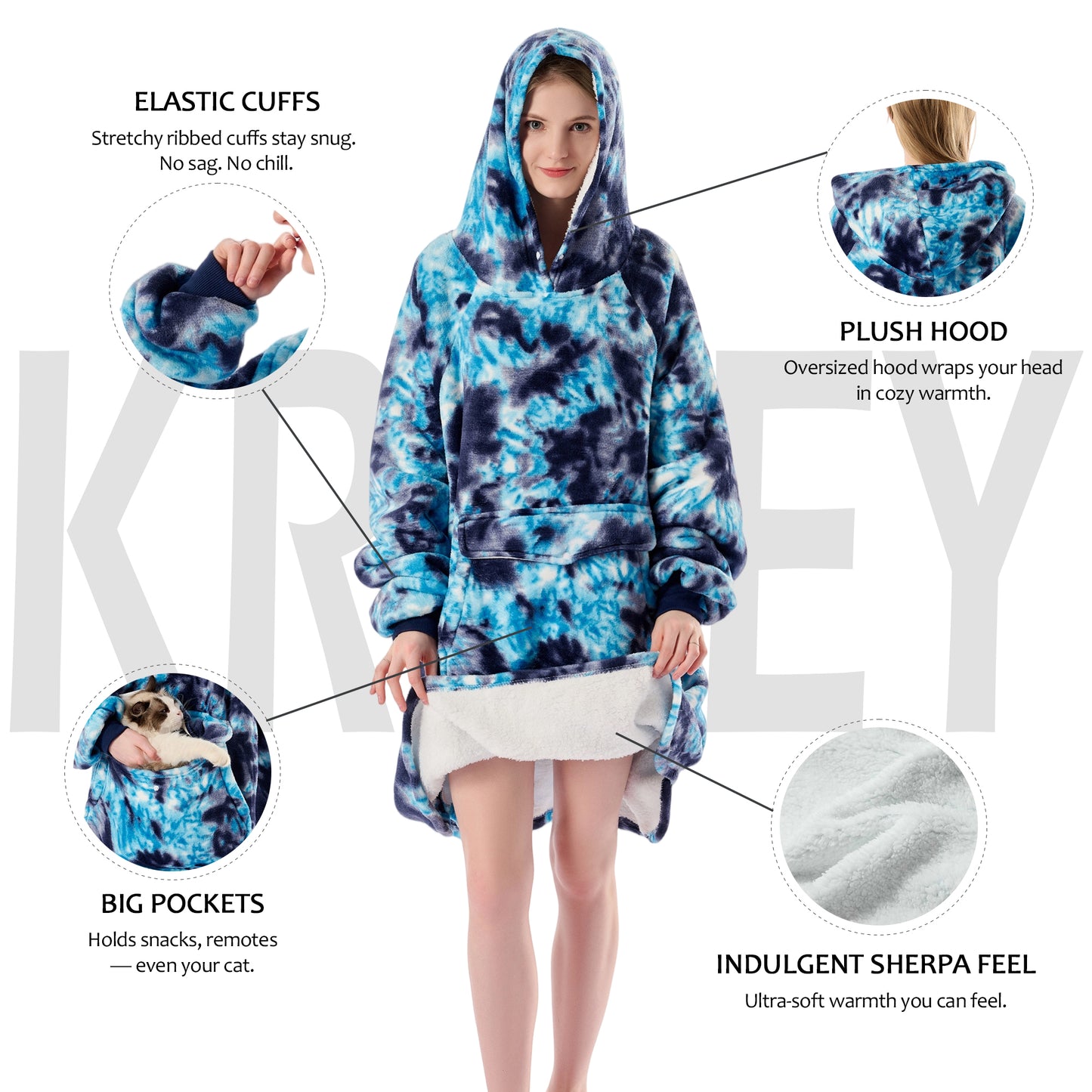 Krifey Giant Pocket Wearable Print Blanket Hoodie