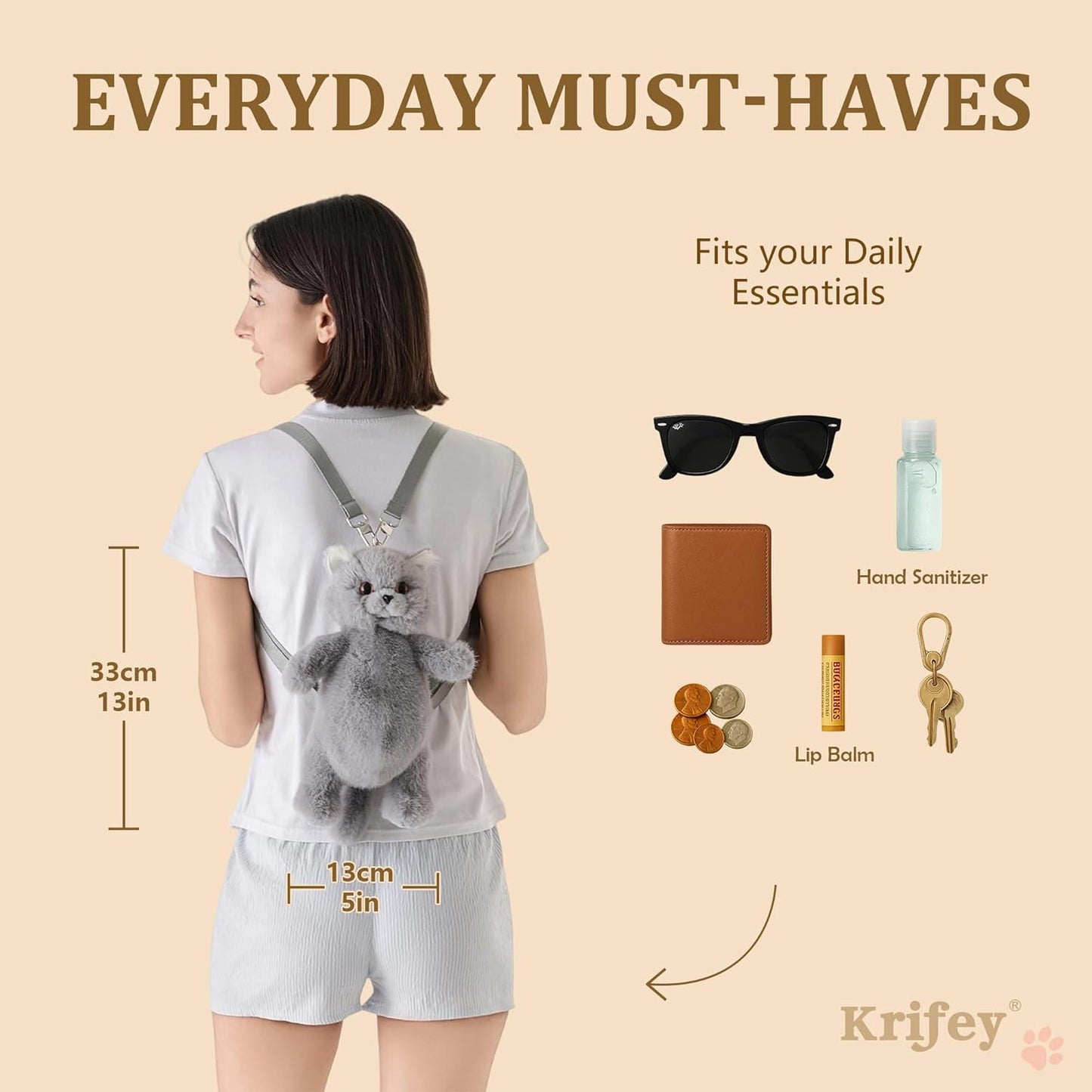Krifey Cute Cat Handcrafted plush Backpack