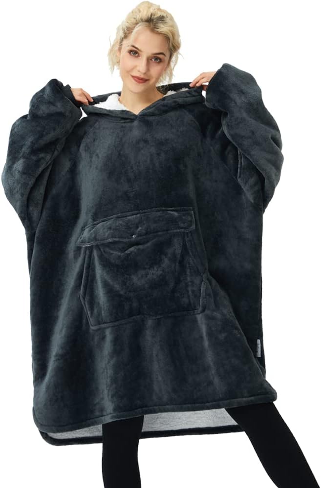 Krifey Wearable Blanket Hoodie, Oversized Sherpa Hooded as Birthday Gifts for Mom Women Girlfriend Men, Cozy Sweatshirt with Giant Pocket