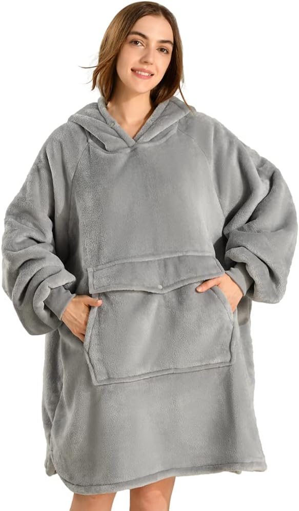 Krifey Wearable Blanket Hoodie, Oversized Sherpa Hooded as Birthday Gifts for Mom Women Girlfriend Men, Cozy Sweatshirt with Giant Pocket